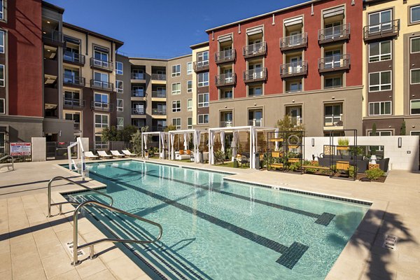 Stunning outdoor pool at Clarendon Apartments, luxury living with resort-style amenities