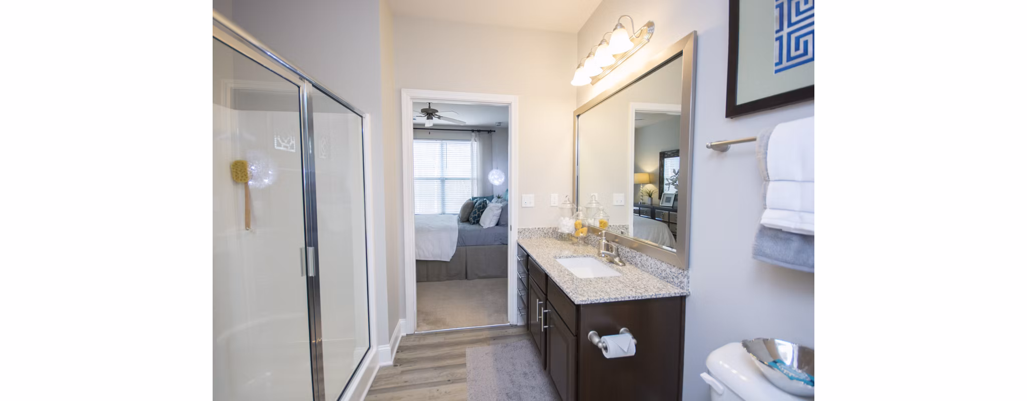 Luxurious bathroom featuring sleek fixtures and elegant design at Tryon Place Apartments