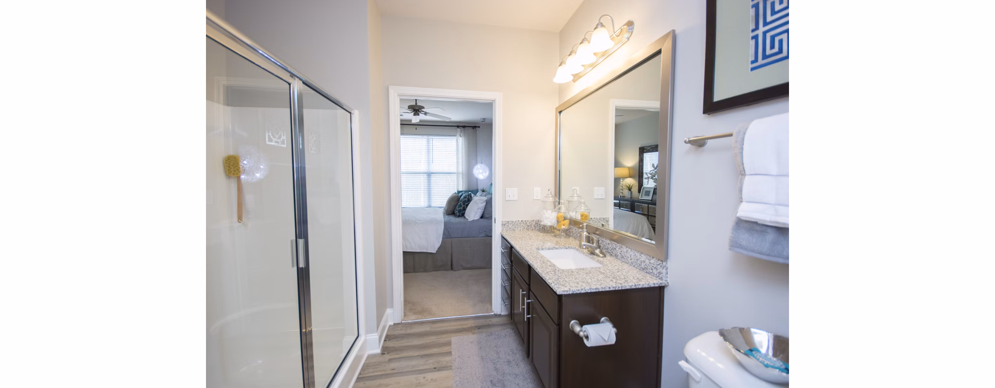 Luxurious bathroom featuring sleek fixtures and elegant design at Tryon Place Apartments