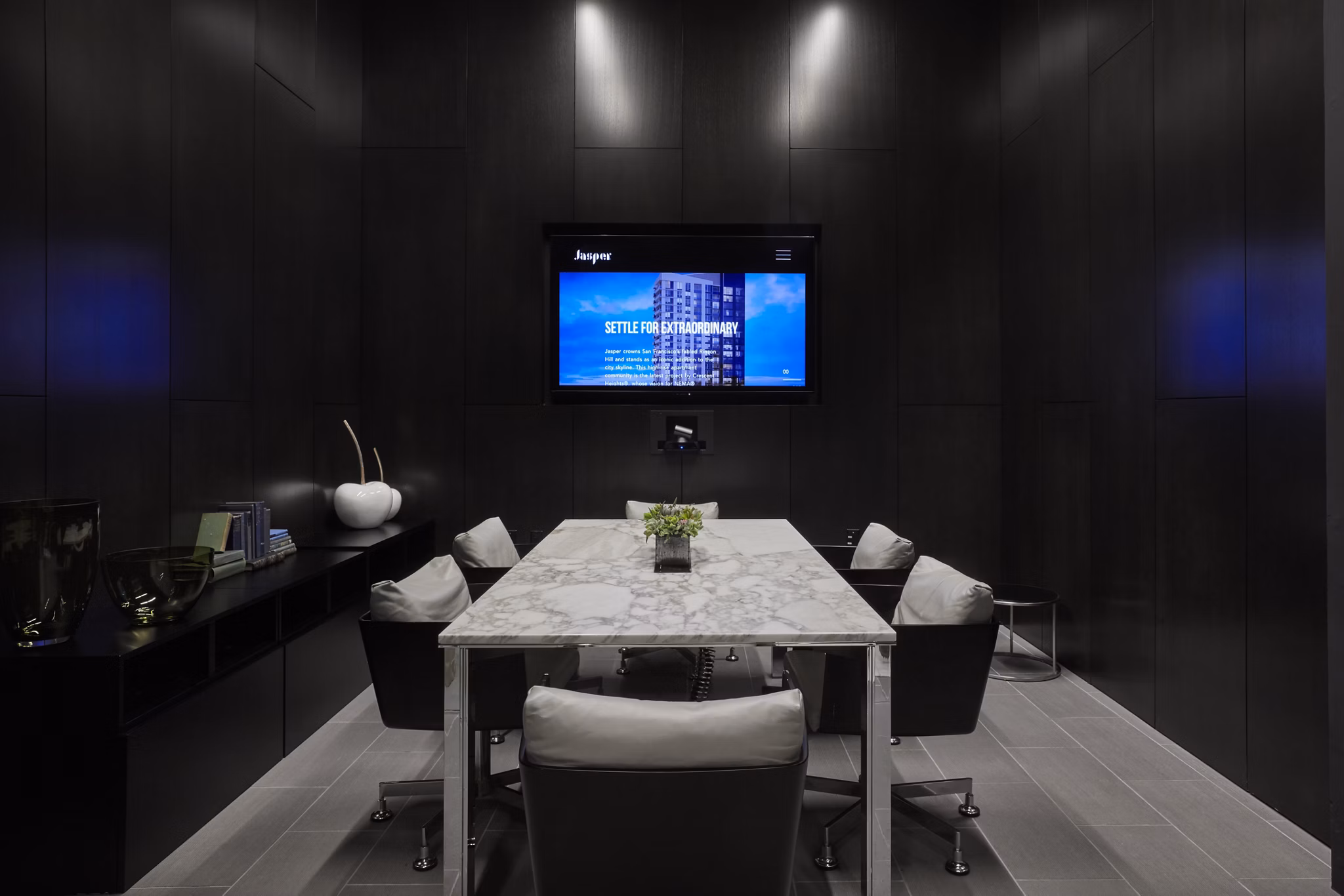 Modern meeting facility with sleek design at Jasper Apartments, perfect for productive gatherings