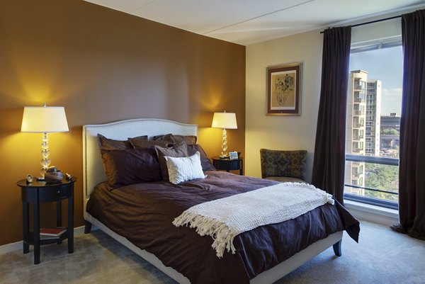 Modern bedroom with stylish decor at Edgewater Apartments, Greystar luxury apartments