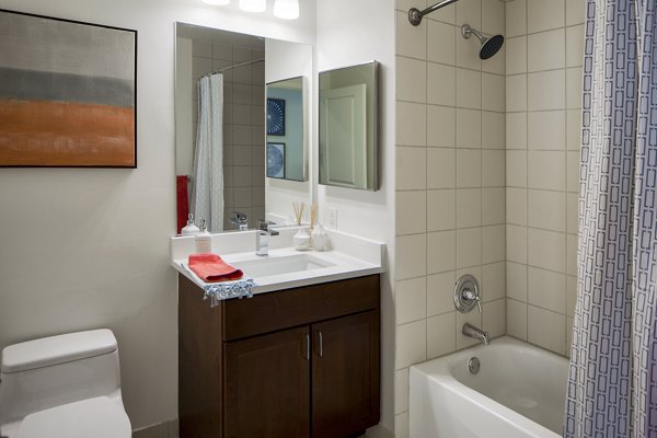 Modern bathroom with sleek fixtures at Edgewater Apartments