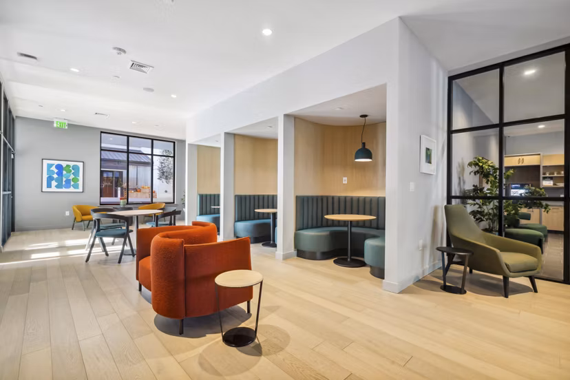 Clubhouse featuring modern design elements at Edgewater Apartments Ideal for social gatherings and leisure activities