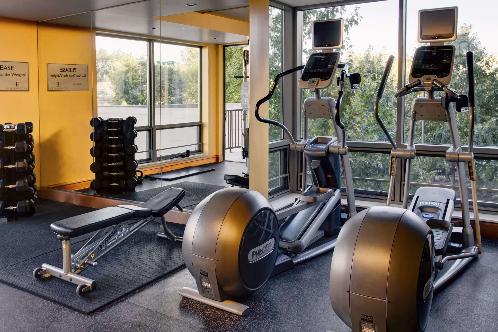 State-of-the-art fitness center with modern equipment at Edgewater Apartments