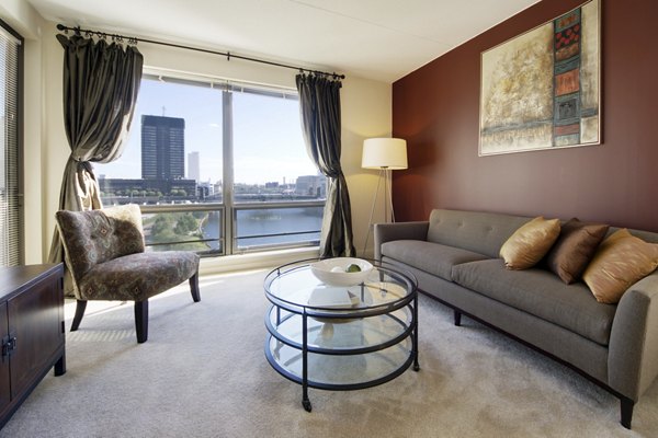 Modern living room with chic furnishings at Edgewater Apartments