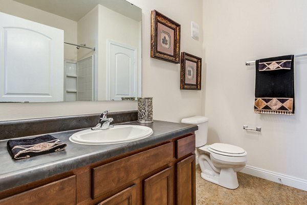 Modern bathroom with sleek fixtures at Copper Chase at Stones Crossing Apartments