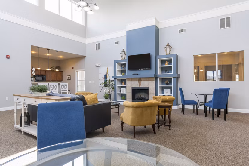 Elegant clubhouse featuring modern decor at Copper Chase at Stones Crossing Apartments