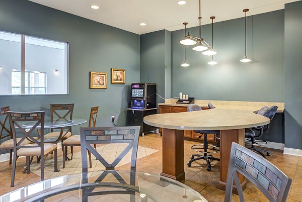 Modern clubhouse featuring chic design and comfortable seating at Copper Chase at Stones Crossing Apartments