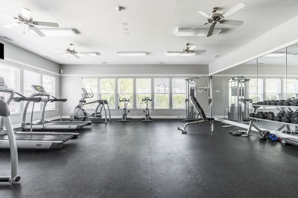 Modern fitness center featuring state-of-the-art equipment at Copper Chase at Stones Crossing Apartments