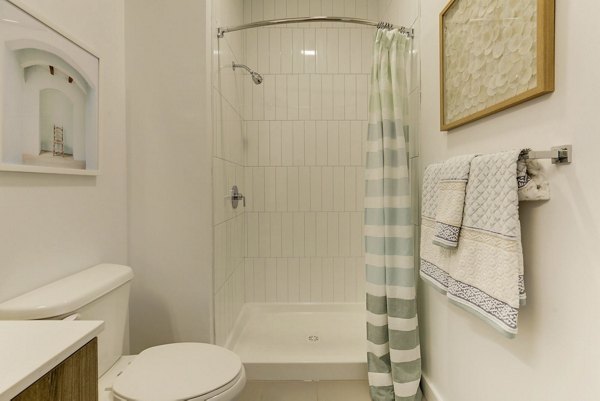 Modern bathroom with sleek fixtures at Wheelhouse Apartments