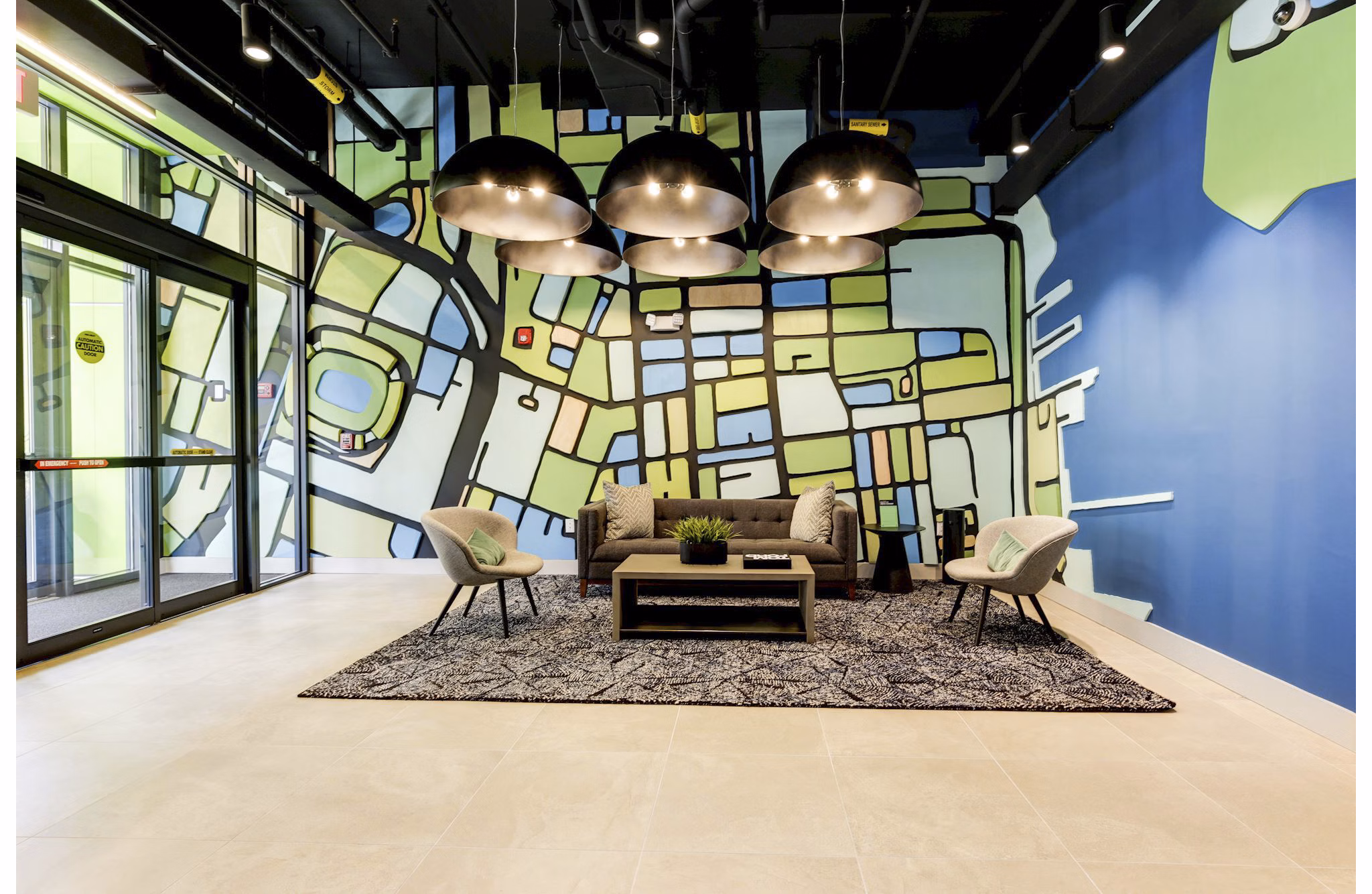 Clubhouse featuring modern design elements at Wheelhouse Apartments, a Greystar luxury property