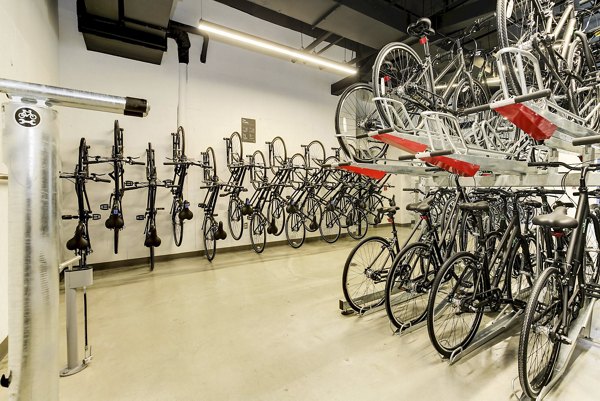 Bike storage at Wheelhouse Apartments features secure racks and ample space for resident convenience