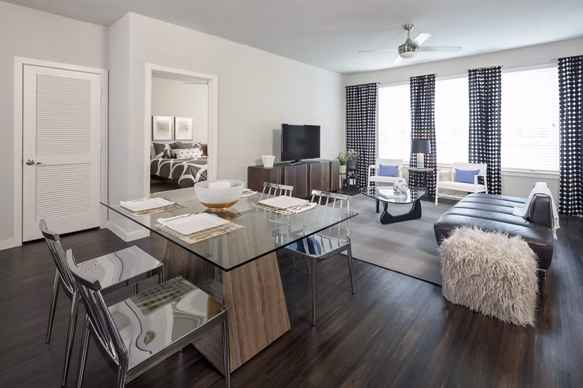 Stylish clubhouse with modern furnishings at The Upton at Longhorn Quarry Apartments