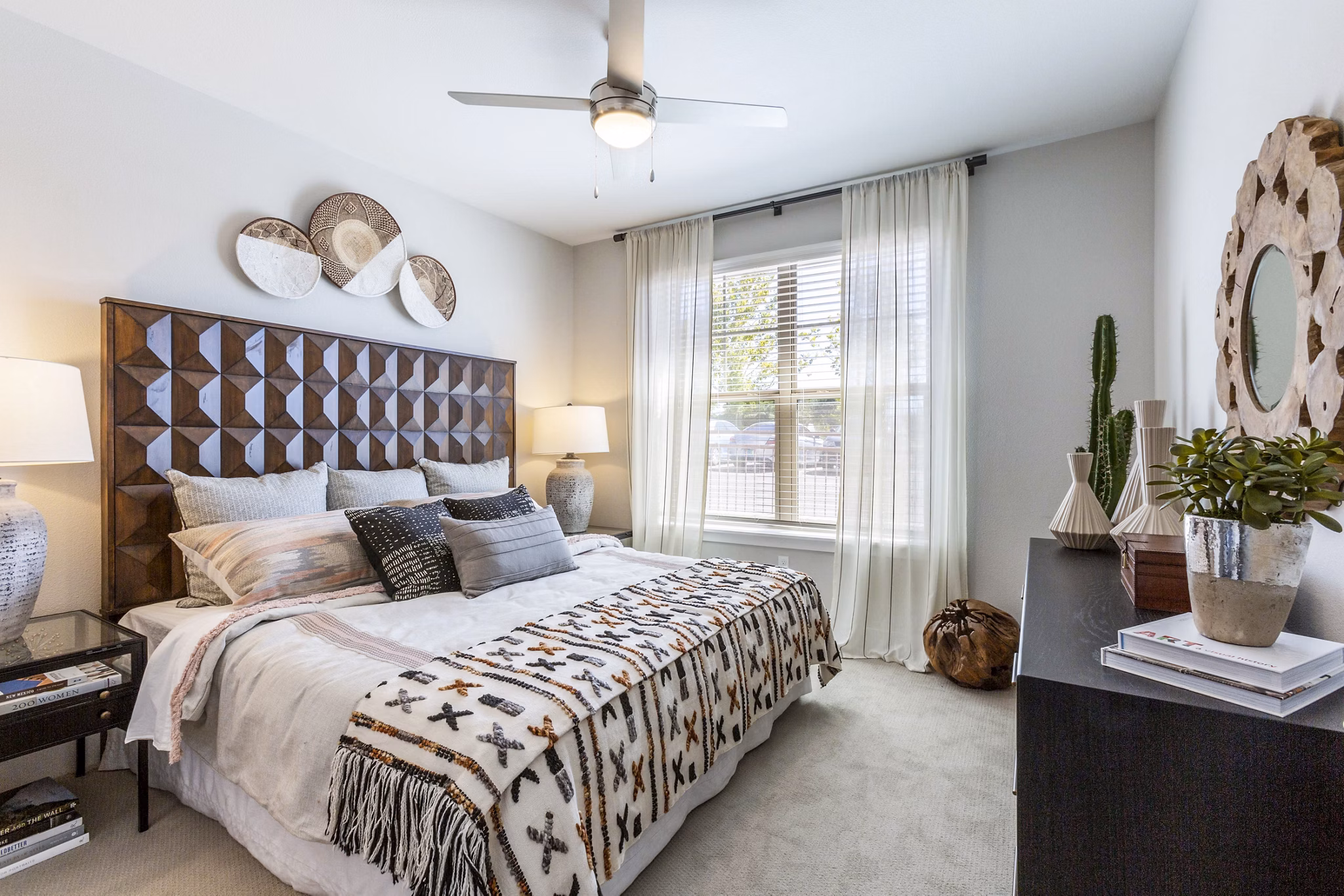 Cozy bedroom with modern furnishings at Overture Albuquerque Apartments for luxurious living
