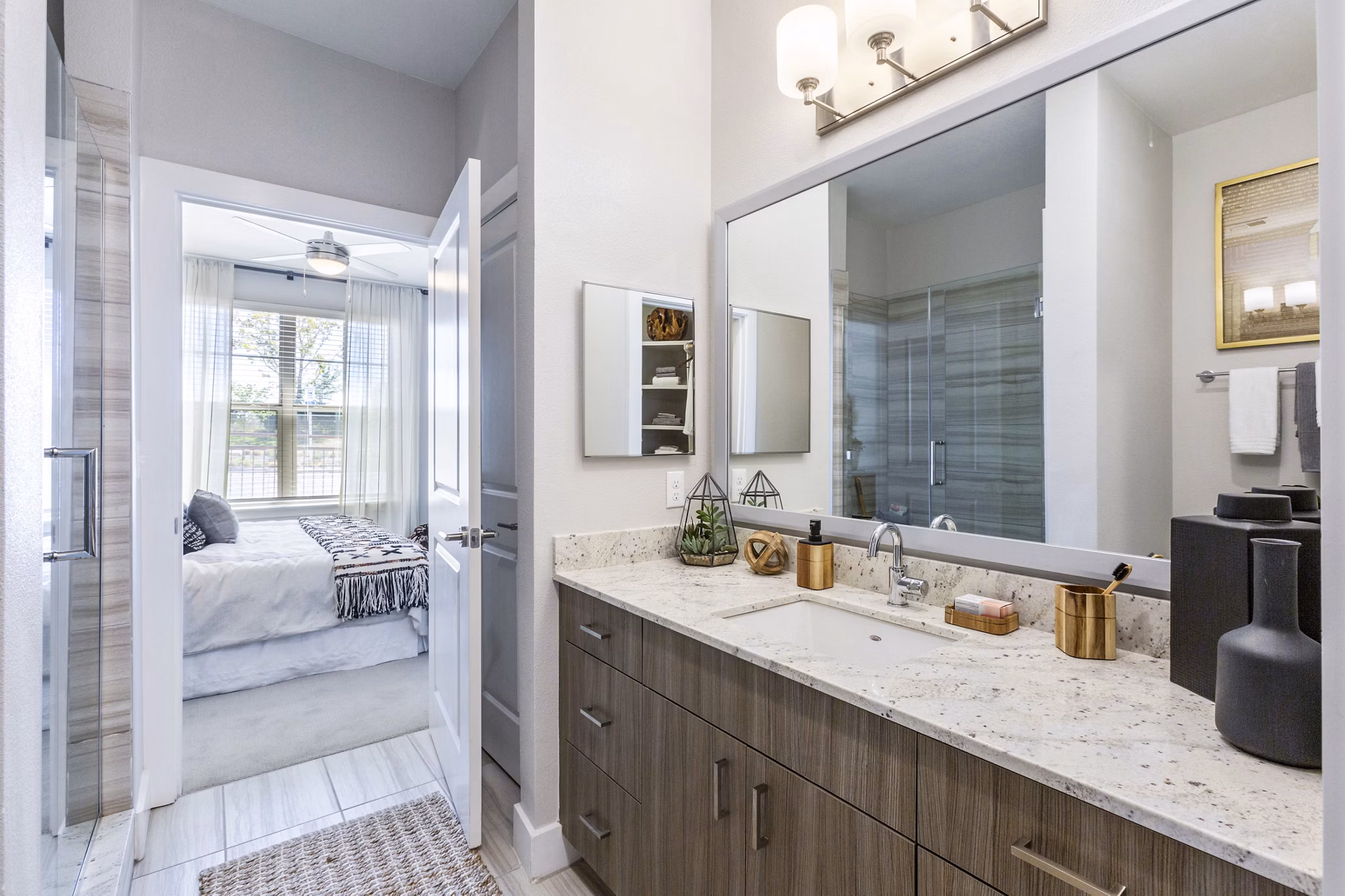 Modern bathroom featuring sleek finishes at Overture Albuquerque Apartments