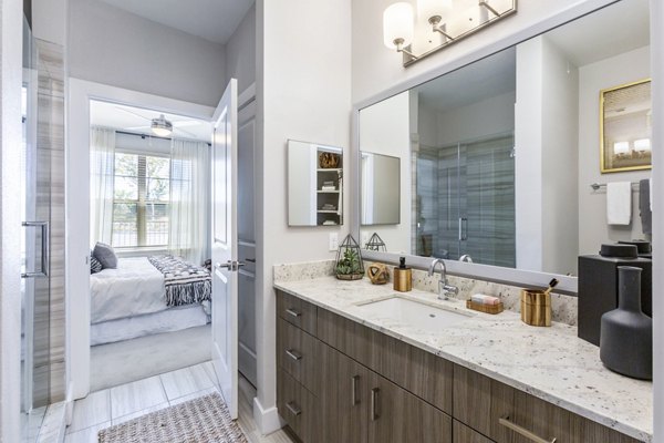 Modern bathroom featuring sleek finishes at Overture Albuquerque Apartments