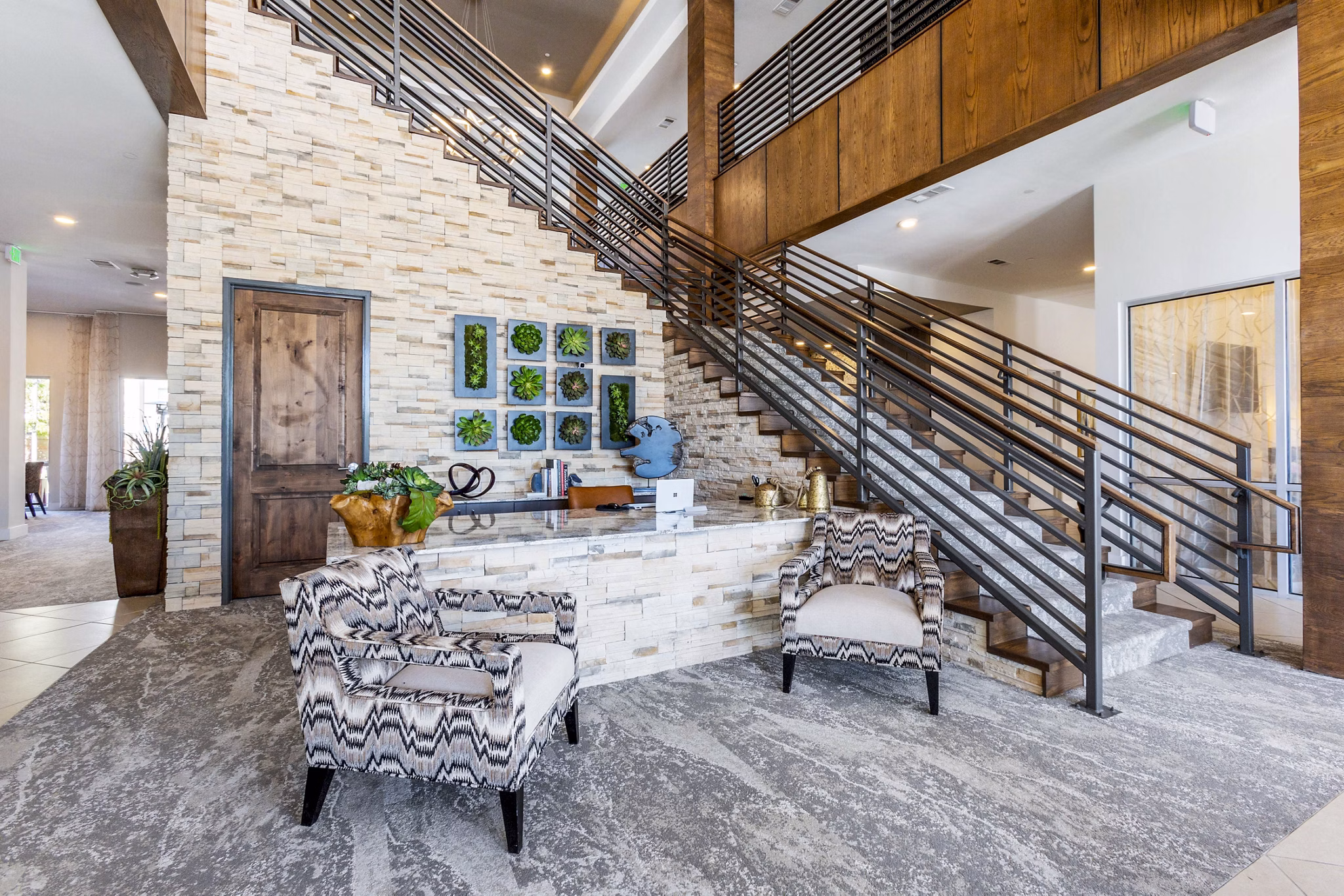 Clubhouse lobby with contemporary design at Overture Albuquerque Apartments