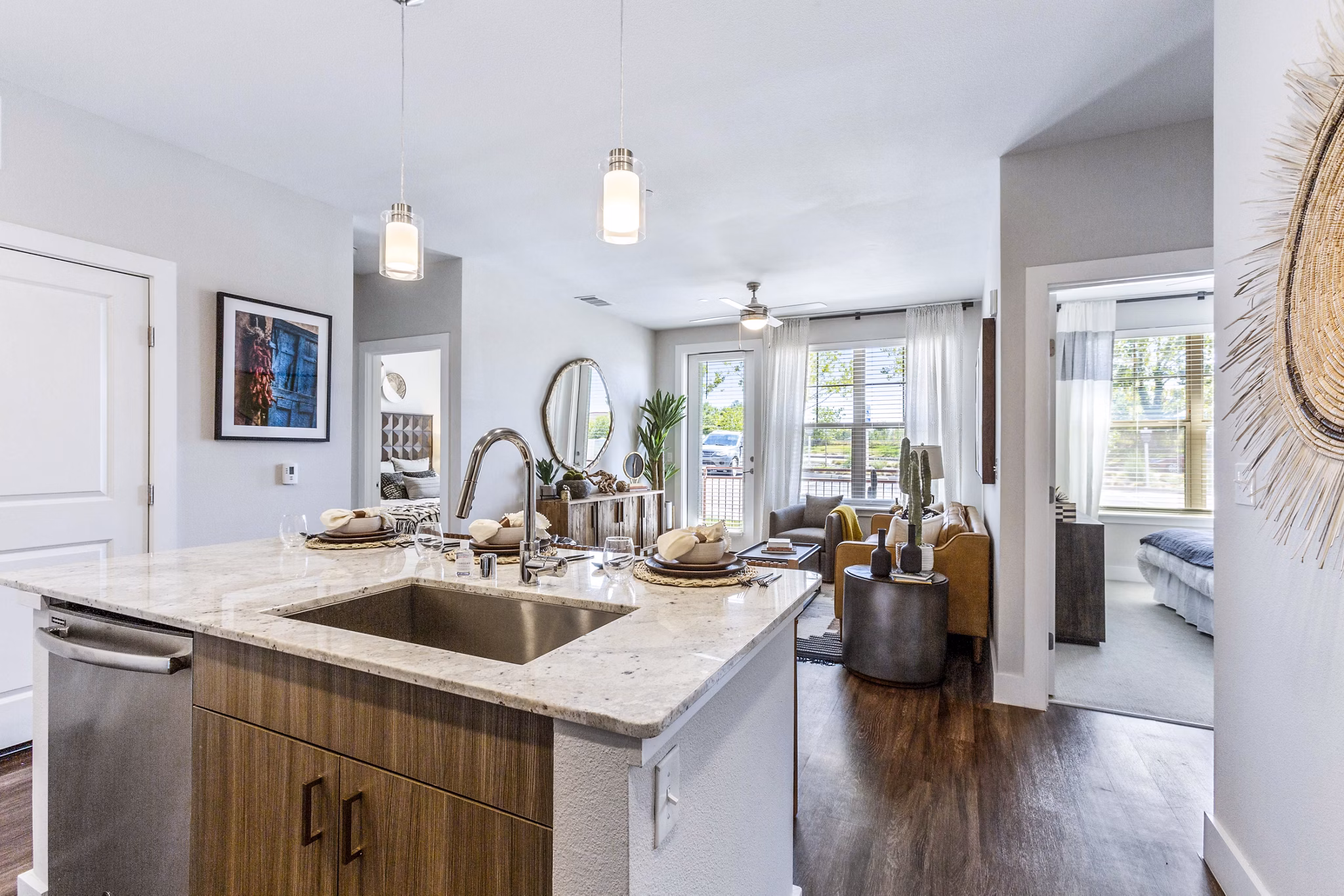 Modern kitchen with stainless steel appliances at Overture Albuquerque Apartments