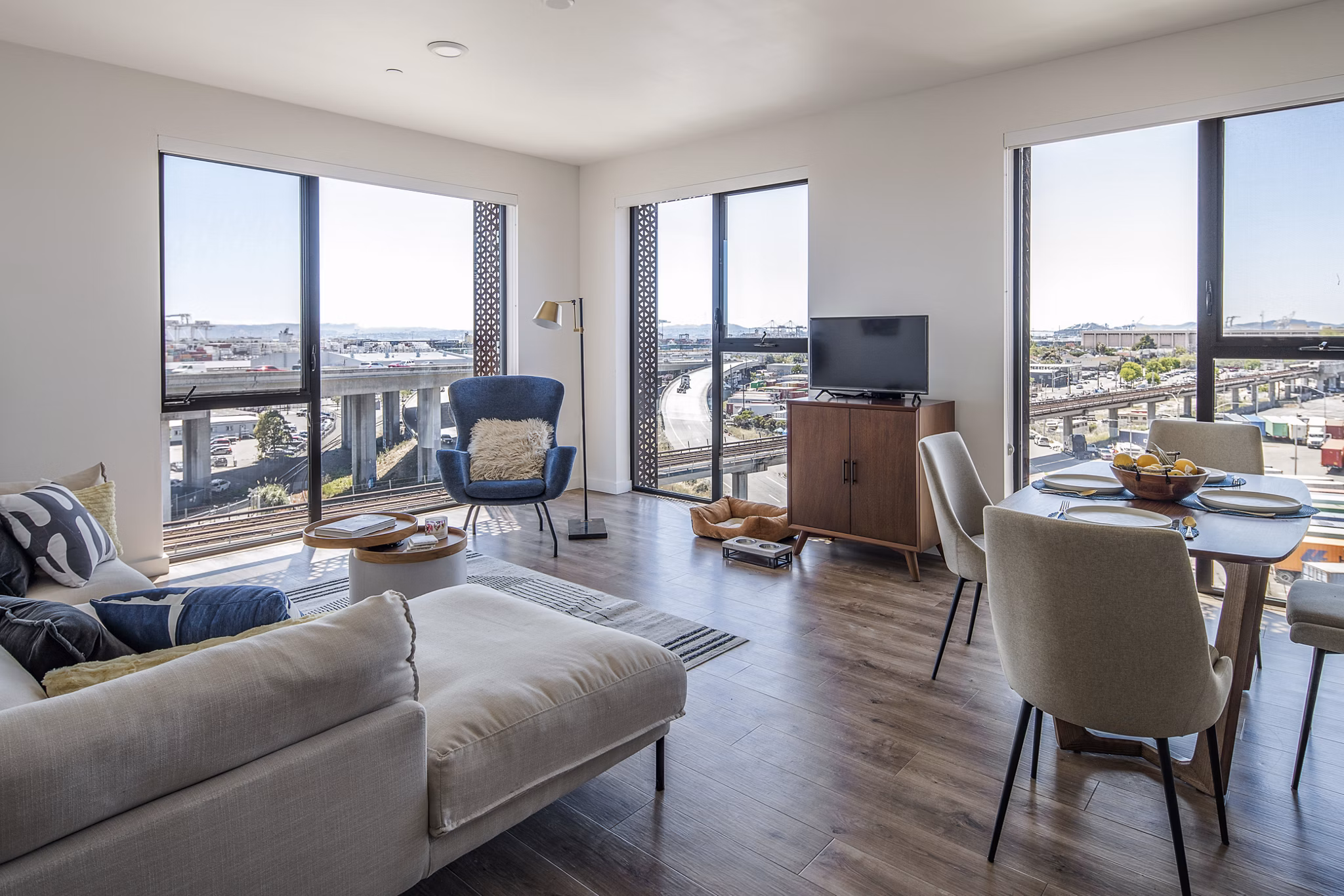 Modern kitchen with stainless steel appliances at The Union Apartments