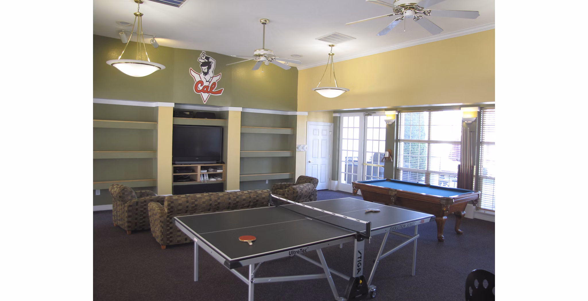 Expansive clubhouse with modern decor at Vulcan Village Luxury Apartments