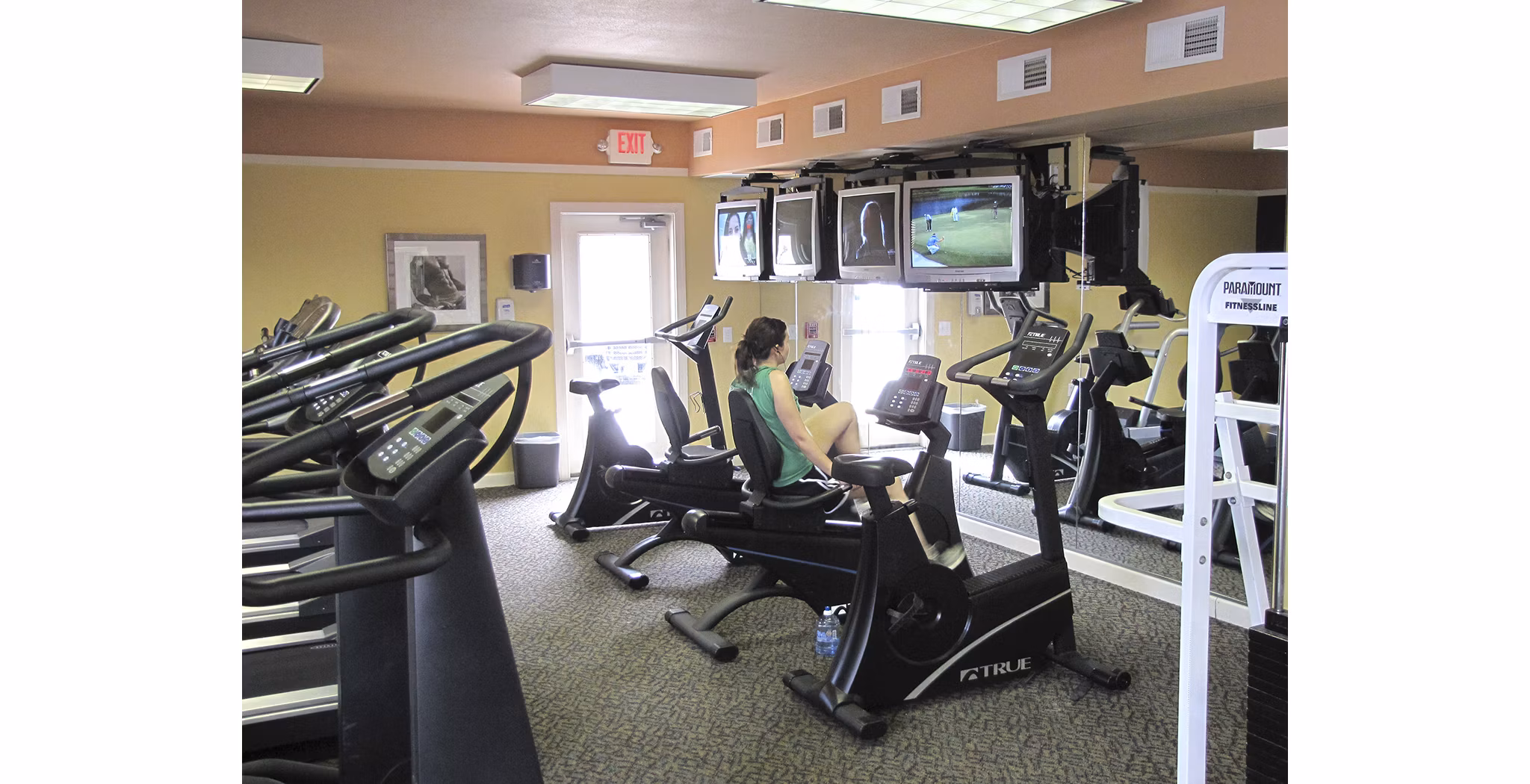 Modern fitness center with state-of-the-art equipment at Vulcan Village, luxury apartments by Greystar