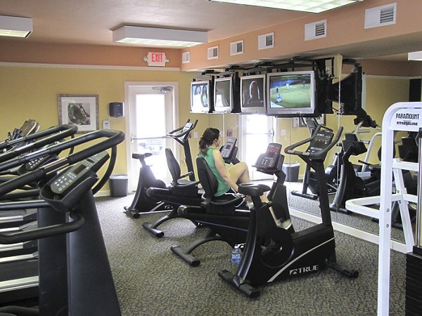 Modern fitness center with state-of-the-art equipment at Vulcan Village, luxury apartments by Greystar