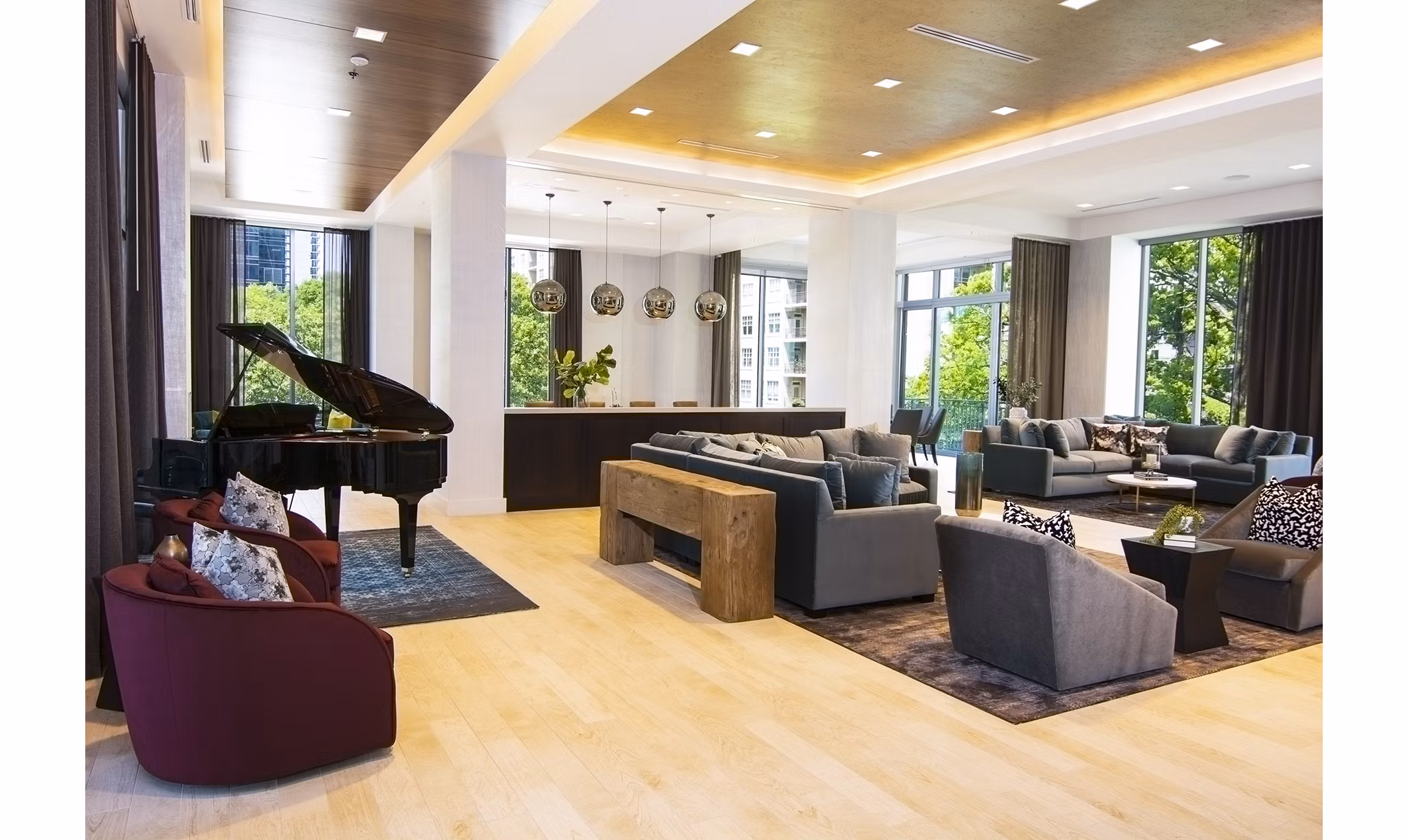Clubhouse with modern furnishings and social spaces at Piedmont House Apartments in Atlanta