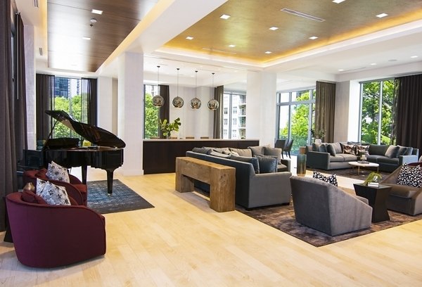 Clubhouse with modern furnishings and social spaces at Piedmont House Apartments in Atlanta