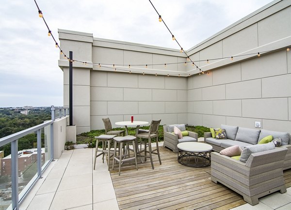 Rooftop deck featuring skyline views at Piedmont House Apartments