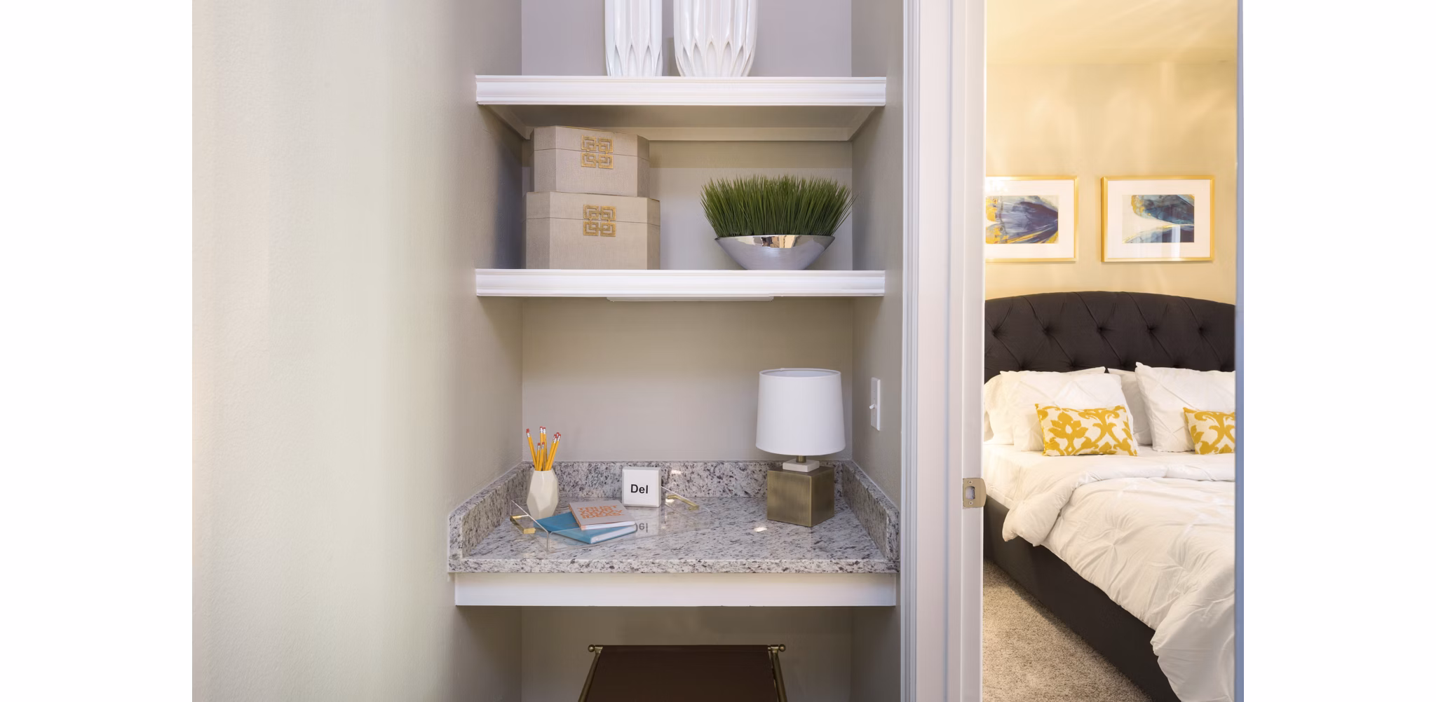 Cozy bedroom featuring modern decor at Grapevine TwentyFour 99 Apartments