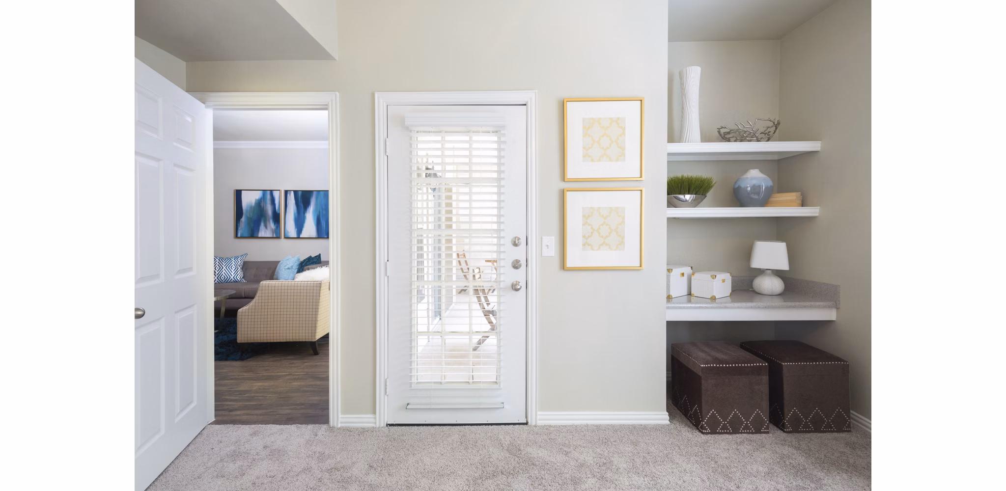 Contemporary hallway with sleek finishes at Grapevine TwentyFour 99 Apartments, offering luxury living spaces for comfort and style