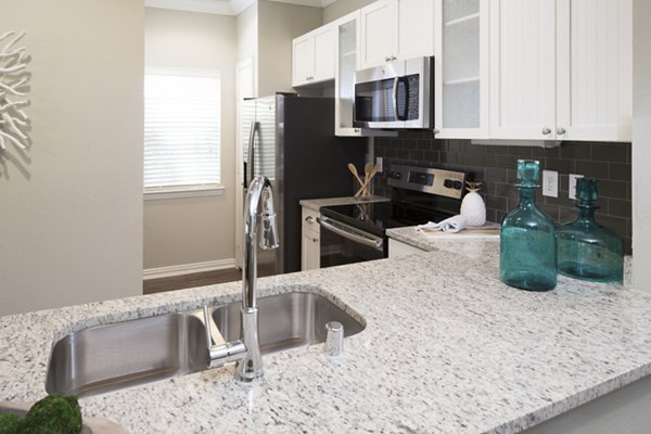 Modern kitchen with stainless steel appliances at Grapevine TwentyFour 99 Apartments