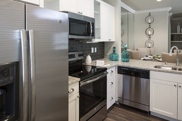 Modern kitchen with stainless steel appliances at Grapevine TwentyFour 99 Apartments