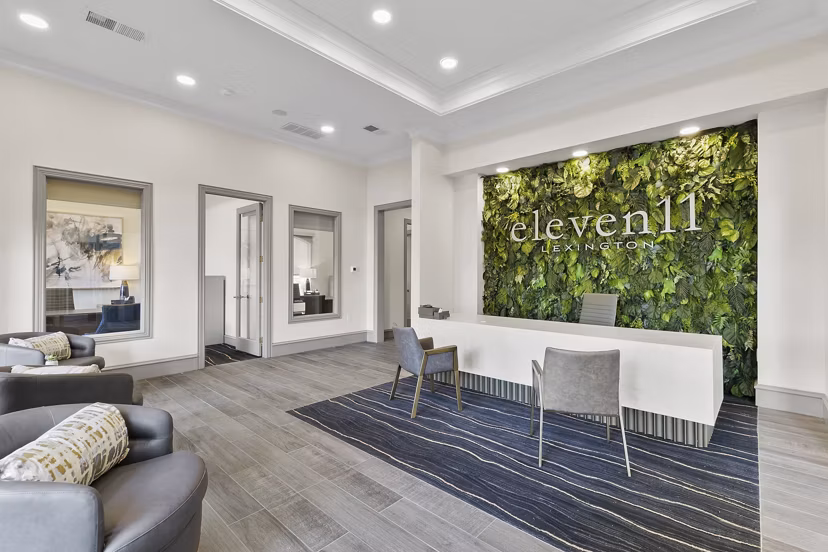Clubhouse featuring modern design elements at Eleven11 Lexington at Flower Mound Apartments