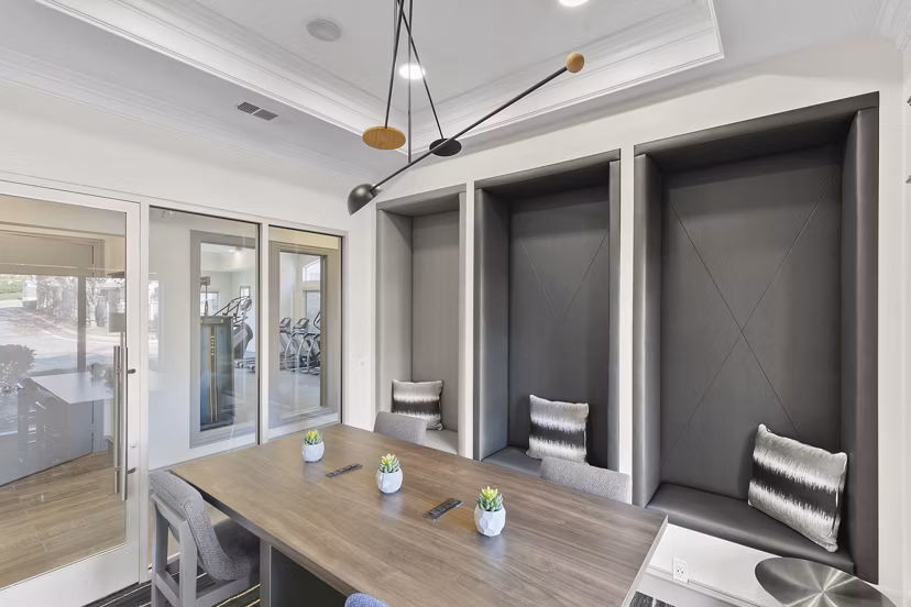 Meeting facility featuring modern decor at Eleven11 Lexington at Flower Mound Apartments Spacious layout suitable for conferences and events