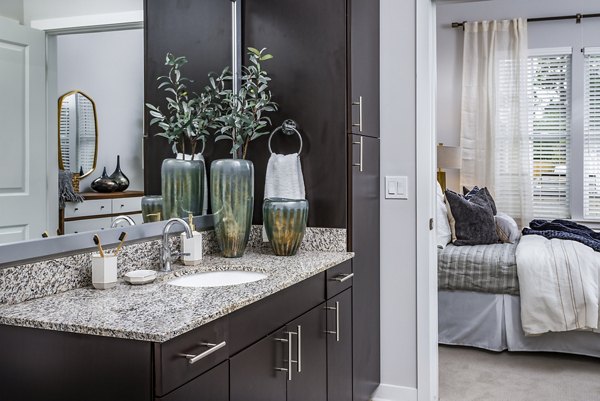 Modern bathroom featuring sleek fixtures at Everleigh Short Pump Apartments