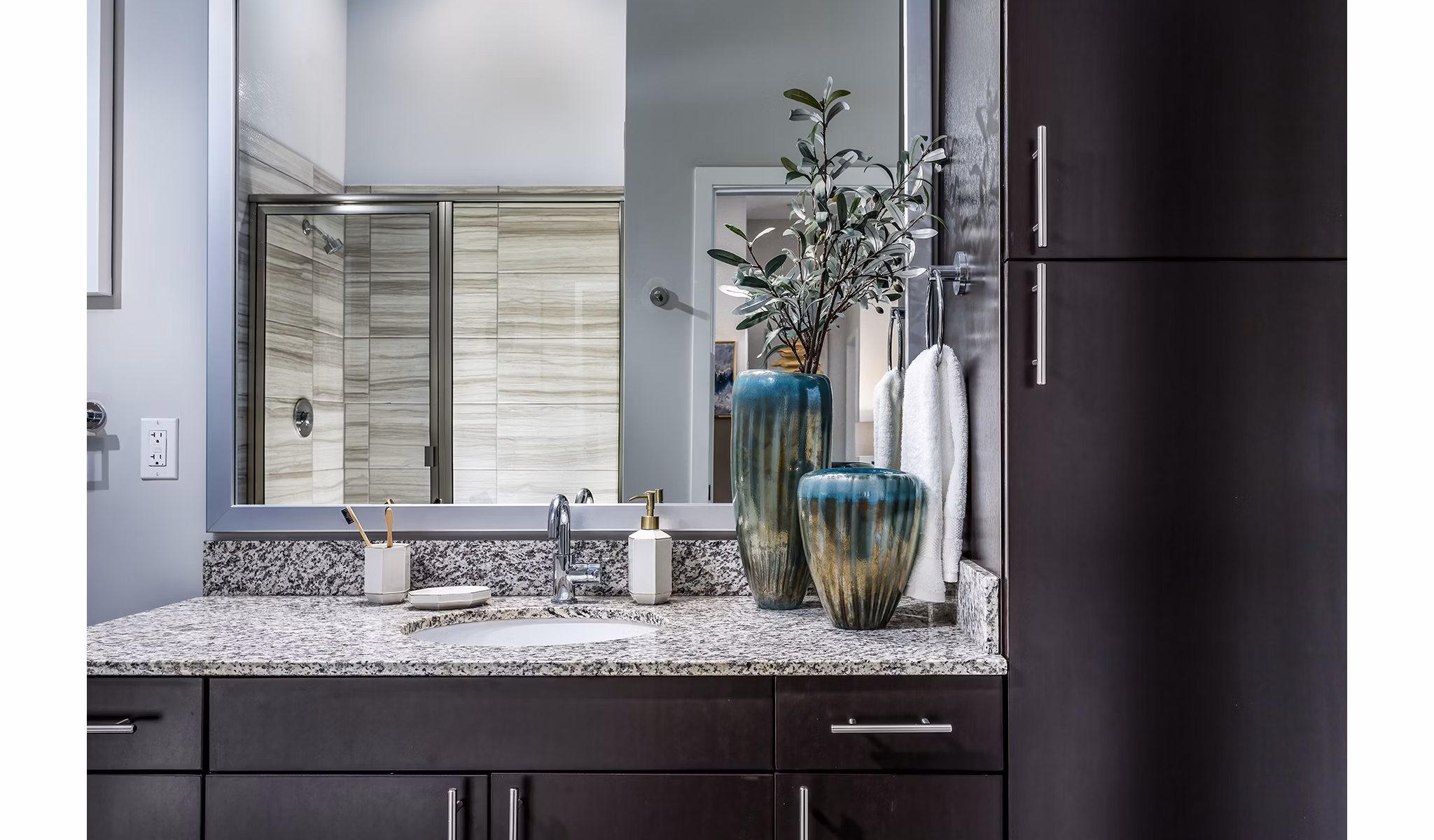 Modern bathroom with elegant design in Everleigh Short Pump Apartments