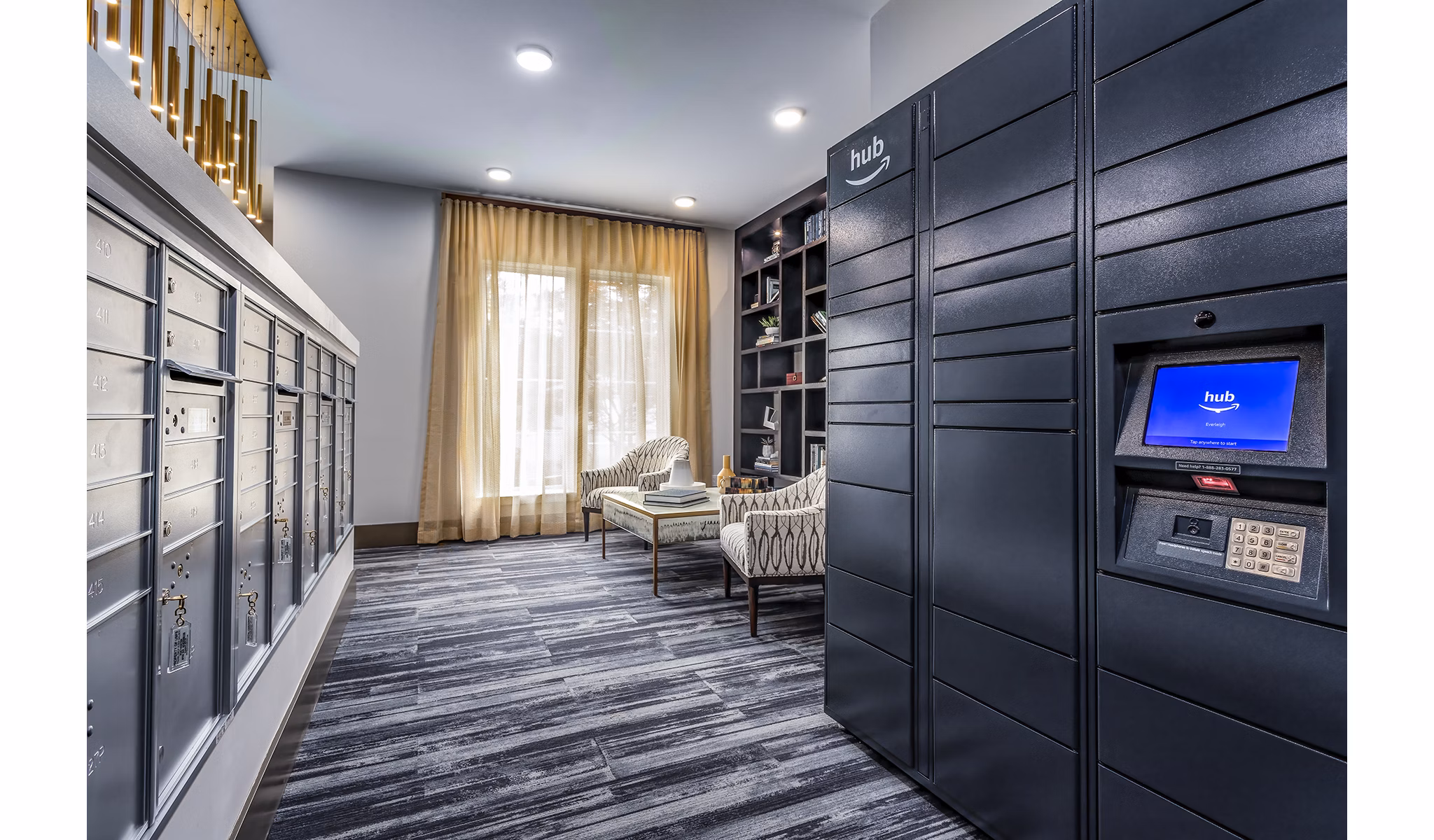 Secure package locker for parcel pickup at Everleigh Short Pump Apartments, offering convenient service for residents