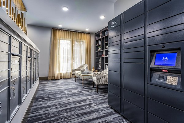 Secure package locker for parcel pickup at Everleigh Short Pump Apartments, offering convenient service for residents