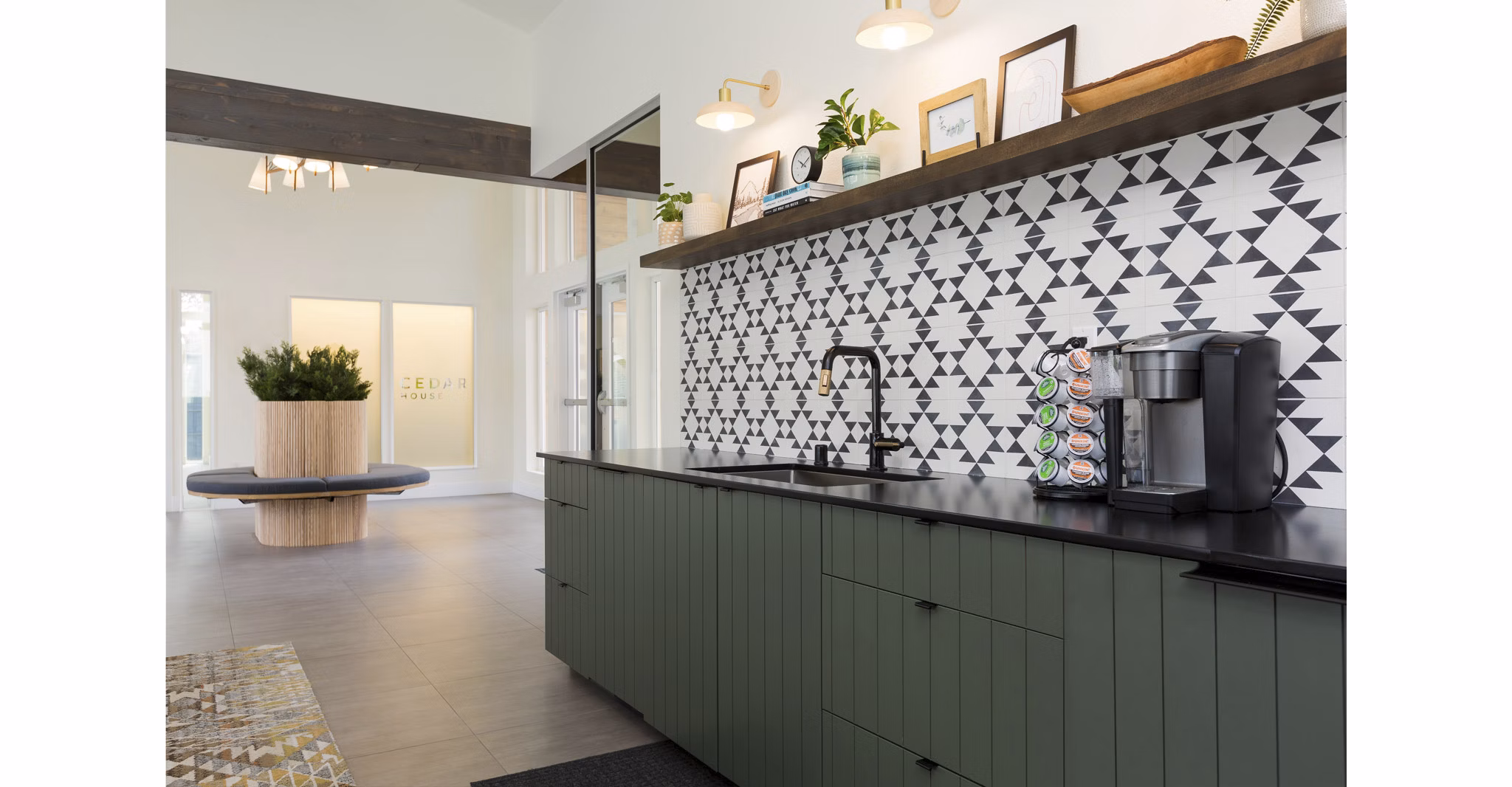 Modern clubhouse with stylish lounge areas at Cedar House Apartments