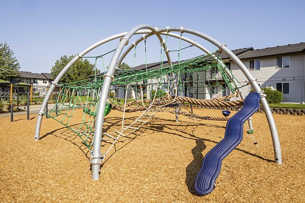 Modern playground with climbing structures and slides at Cedar House Apartments