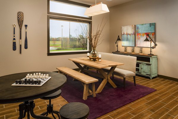Elegant clubhouse with modern furnishings at Sapphire Bay Apartments, a Greystar luxury residenceâ€