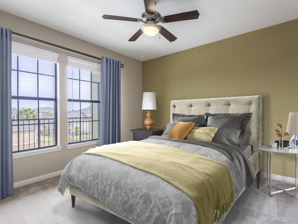 Spacious bedroom with modern decor in Arlo Buffalo Heights Apartments