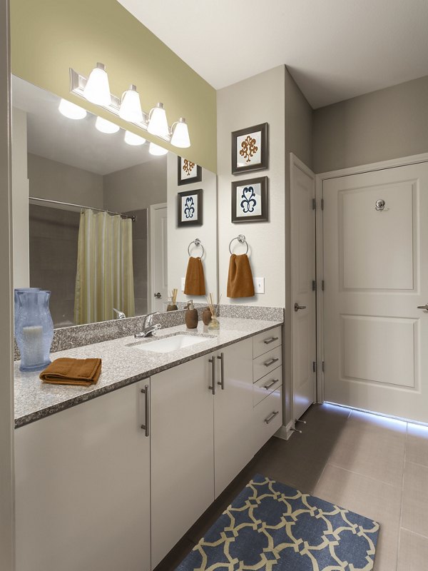 Modern bathroom with sleek fixtures in Arlo Buffalo Heights Apartments, offering luxury living spaces