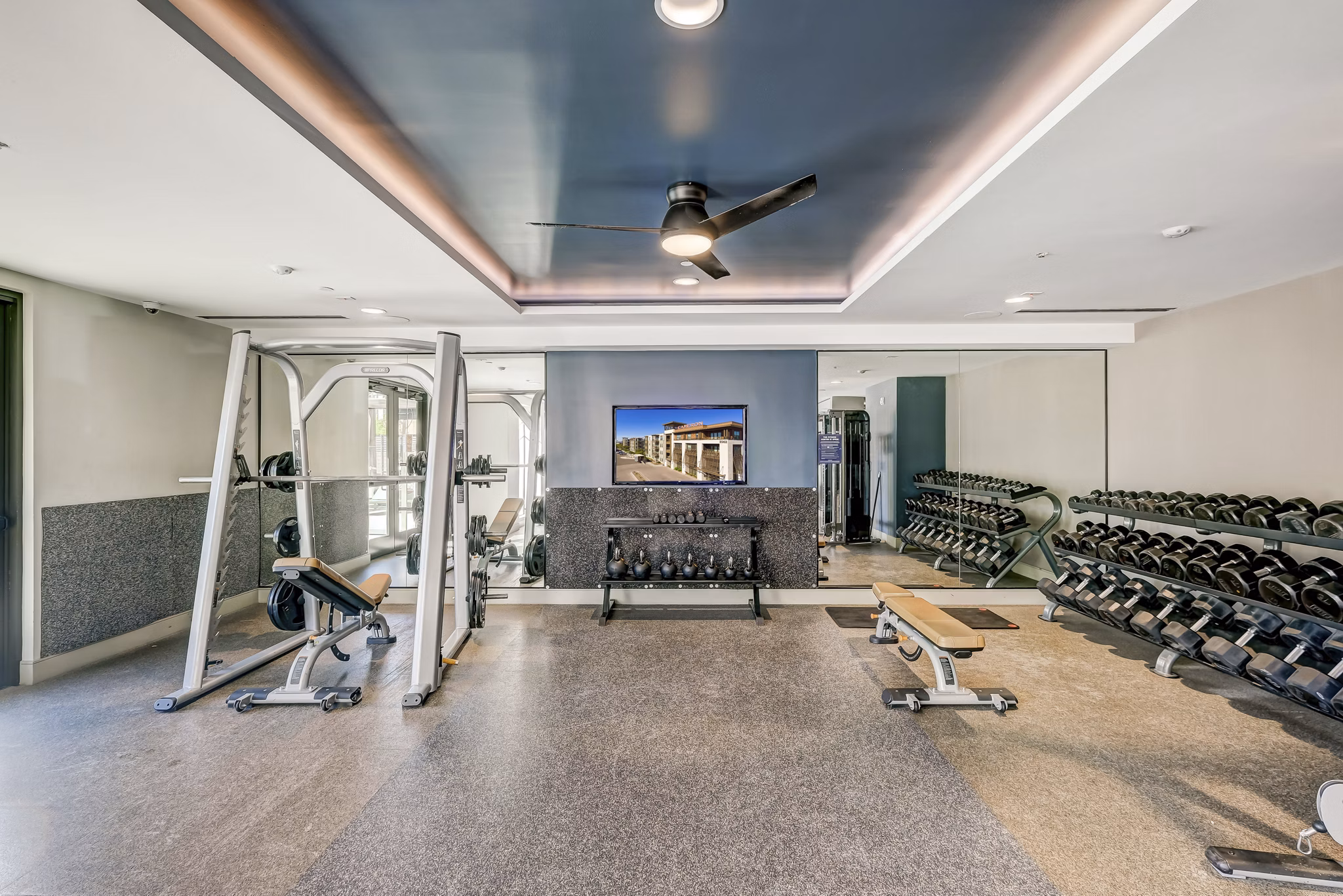 fitness center at The Cameron Apartments