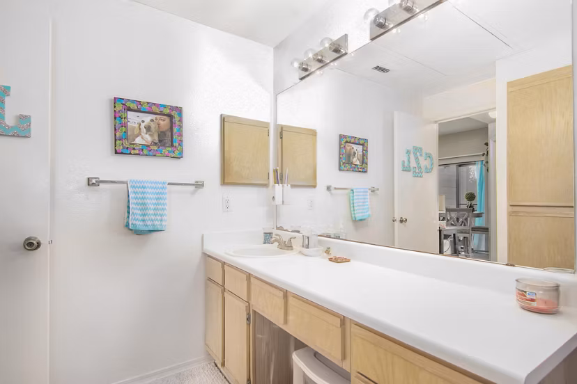 Bathroom with modern fixtures and stylish vanity in The Ridge Apartments, a Greystar luxury apartment community