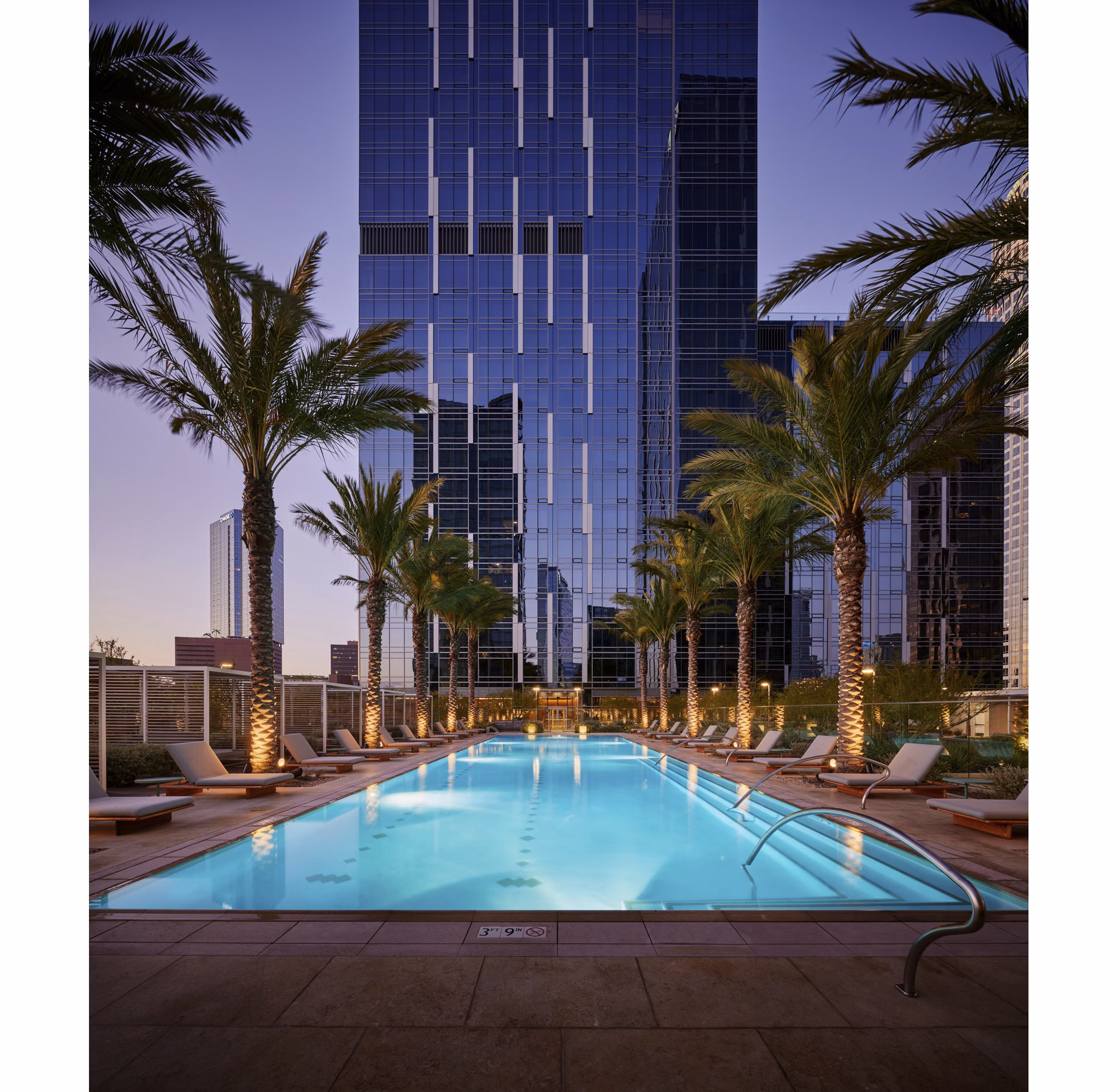 Rooftop pool with skyline views at THEA at Metropolis luxury apartments