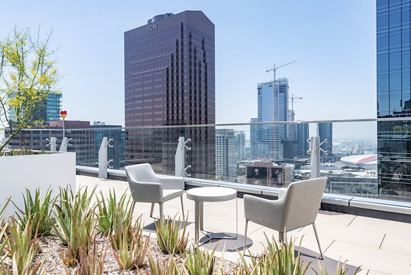 Stunning rooftop deck with city views at THEA at Metropolis Apartments, a luxury property in downtown Los Angeles