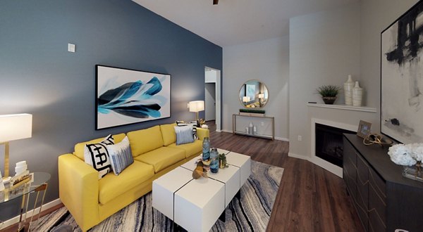 Cozy living room with modern decor at Nexus at Orenco Station Apartments