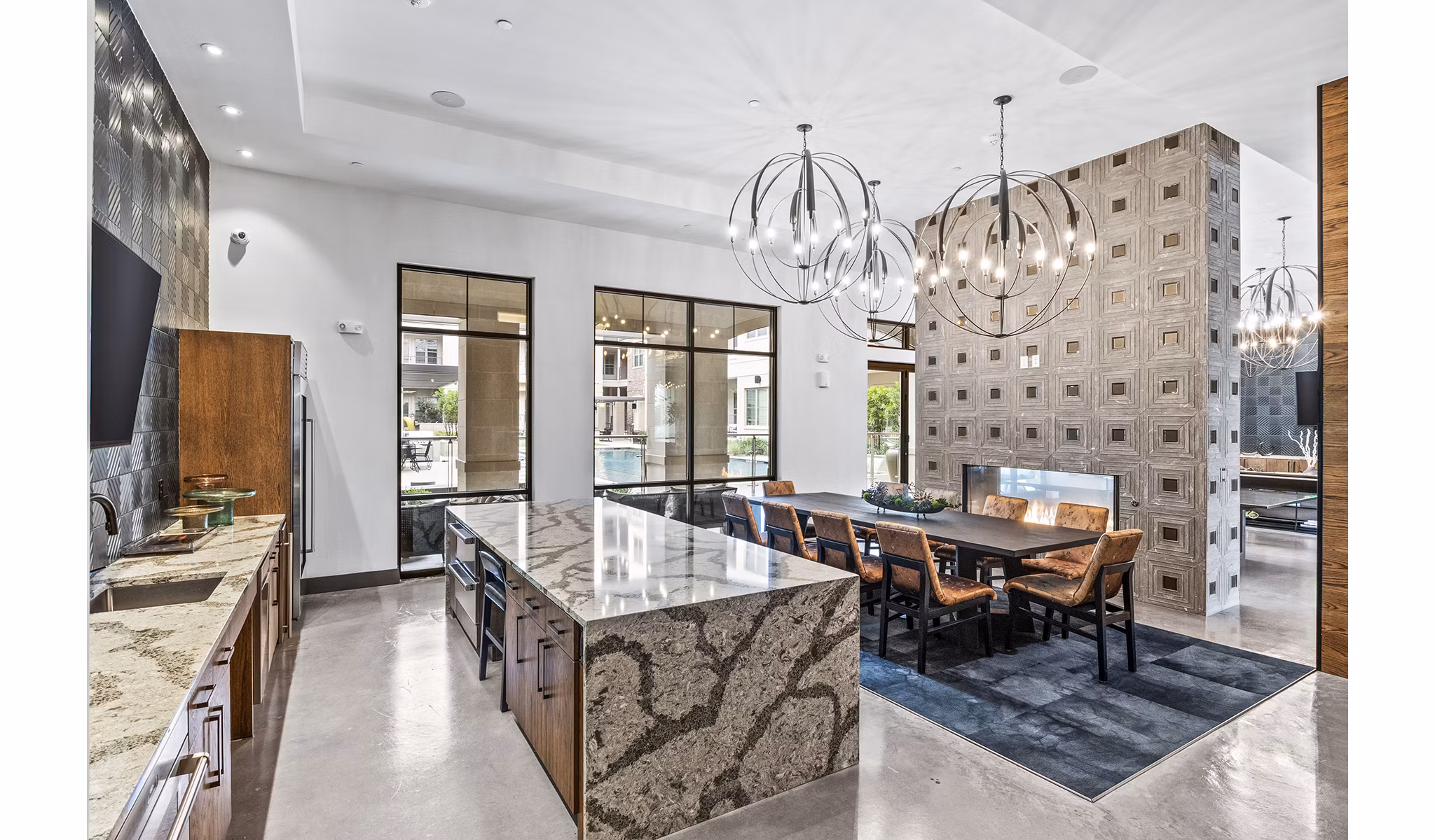 Clubhouse lobby with modern seating and decor at Elan Addison Grove Apartments, providing luxury living in an inviting community space
